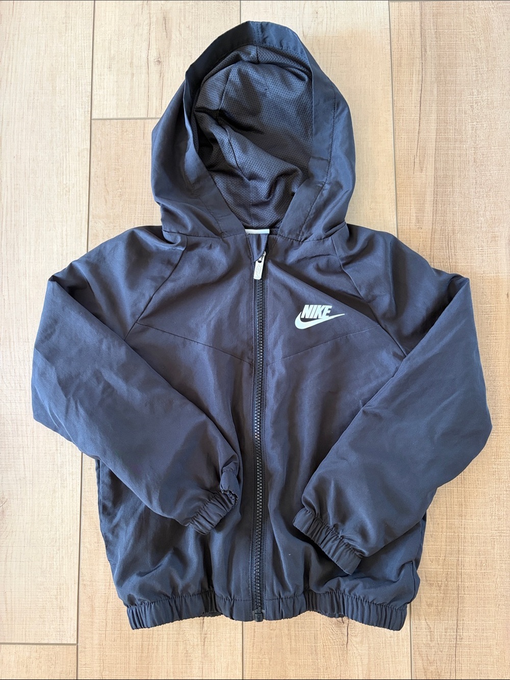 Nike Kids Black Hooded Windbreaker with White Swoosh
